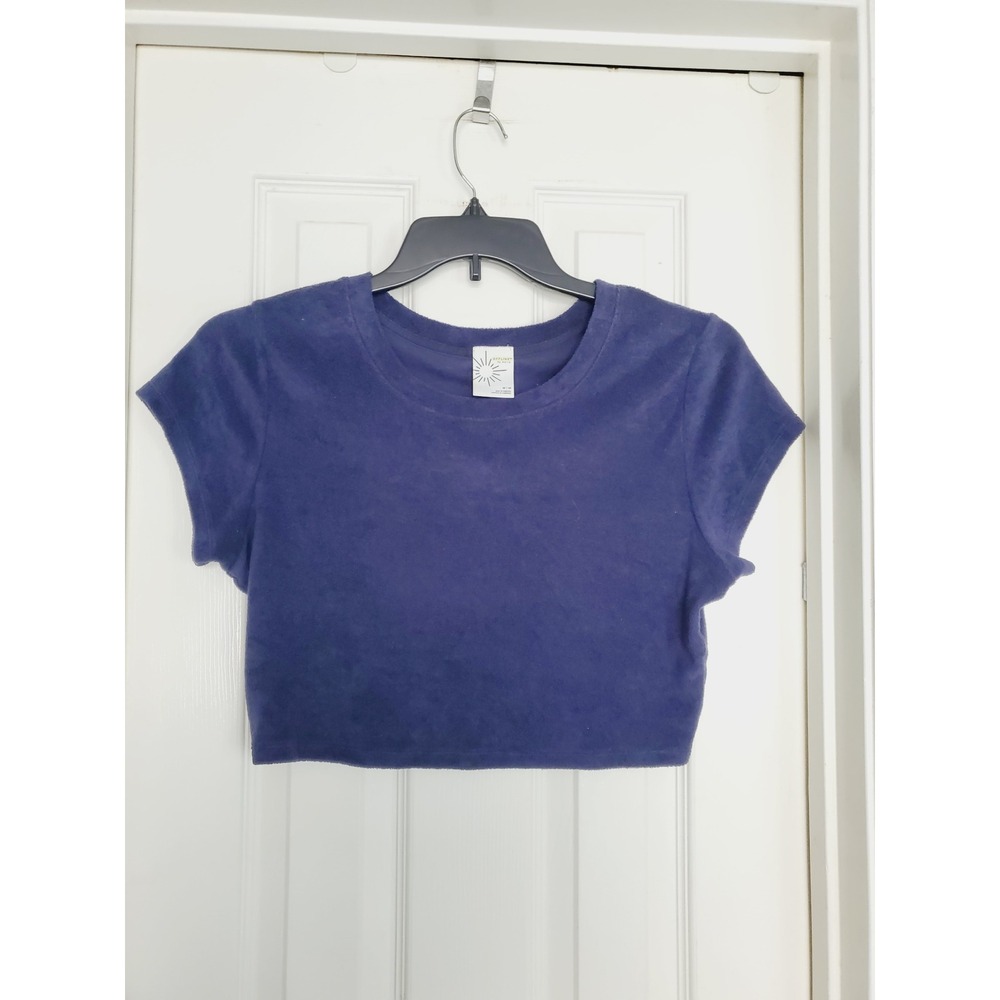 OFFLINE by Aerie Terry Cloth Crop Top Blue Short Sleeve Active Loungewear Medium